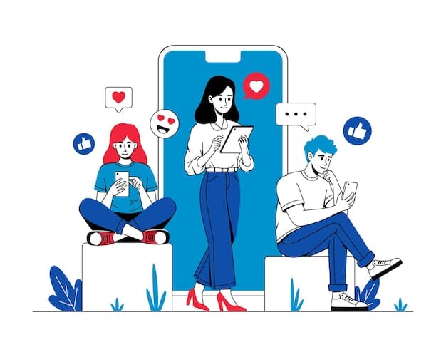 People using gadgets for social media